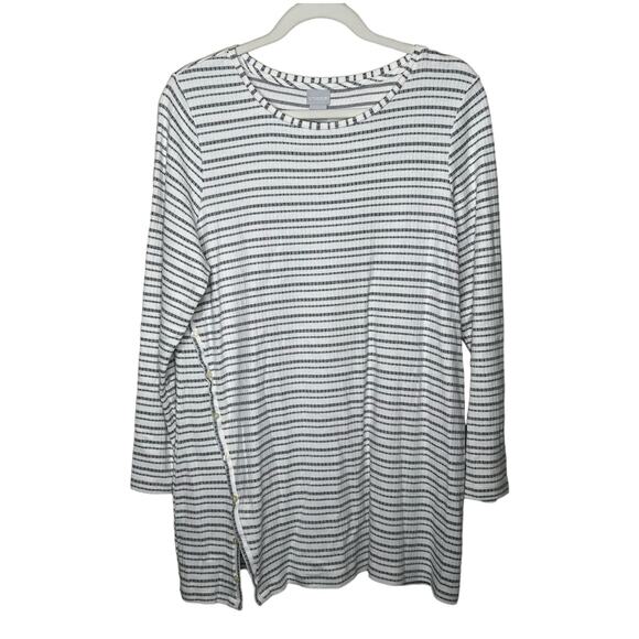 Chico's Striped Long Sleeved Side Button Tunic Size 2 Large - Picture 1 of 7